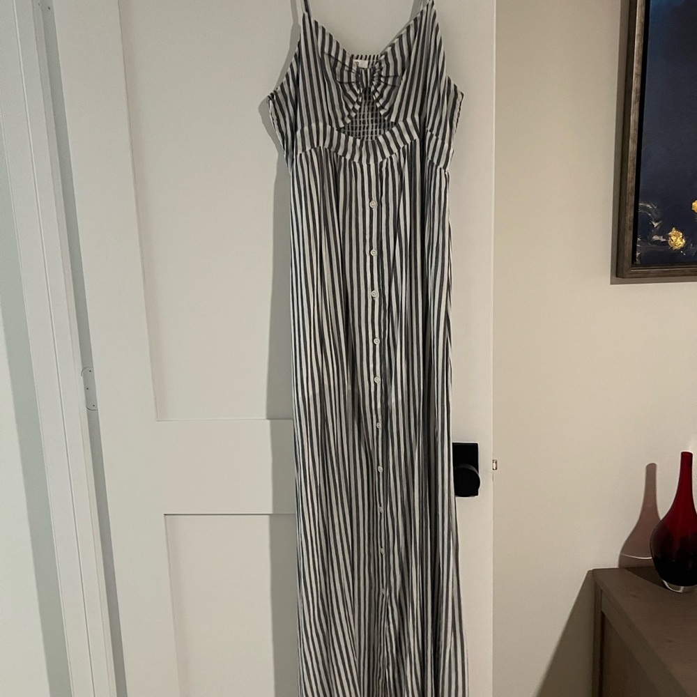 Dark Grey and White Striped Maxi Dress